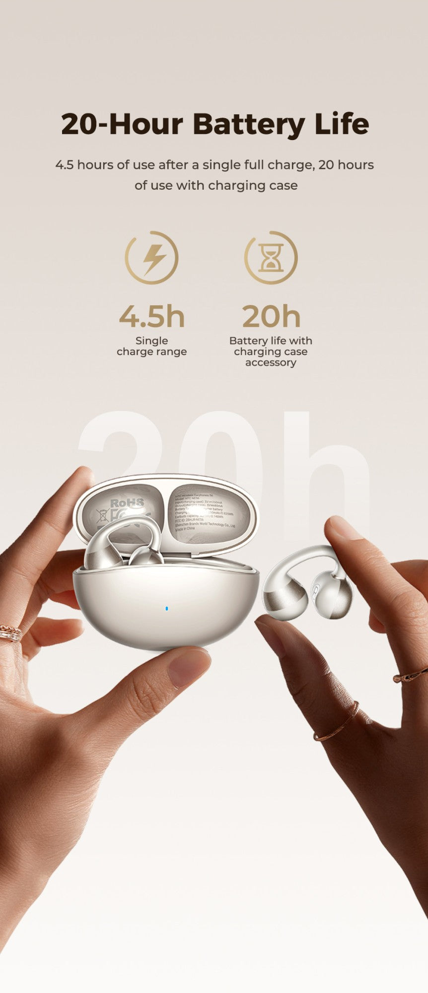 Htc ne56 fones de ouvido bluetooth v6.0 ows clipe de orelha esportes sem fio fon