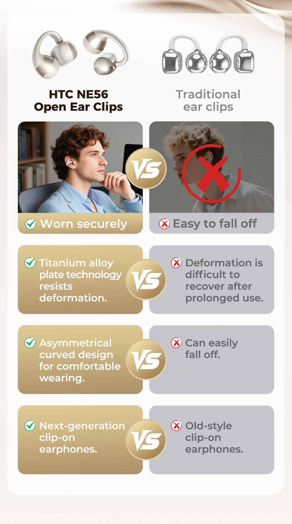 Htc ne56 fones de ouvido bluetooth v6.0 ows clipe de orelha esportes sem fio fon